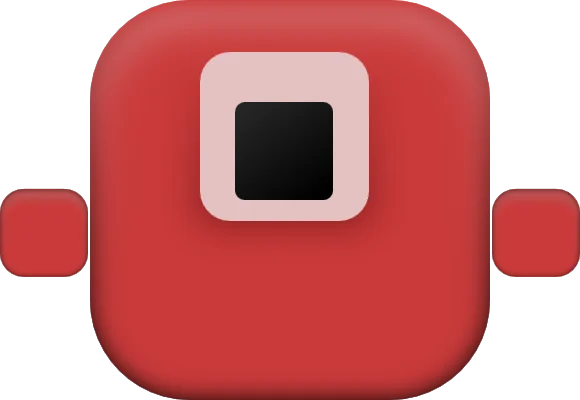 Keri, a red square blob with one big eye and two small hands, looking around and blinking.